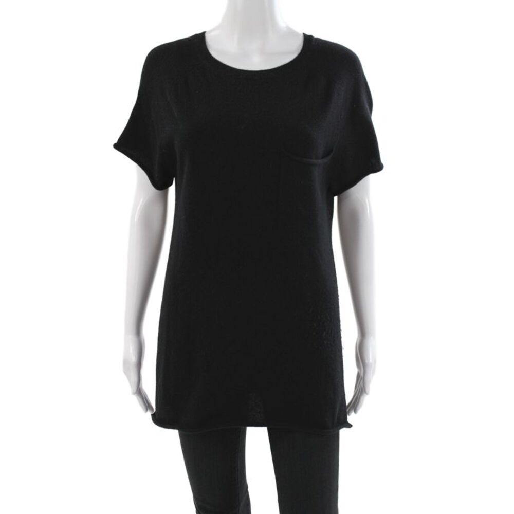 Demylee Womens Cardigan Black 100% Cashmere Round Neck Short Sleeve Size S